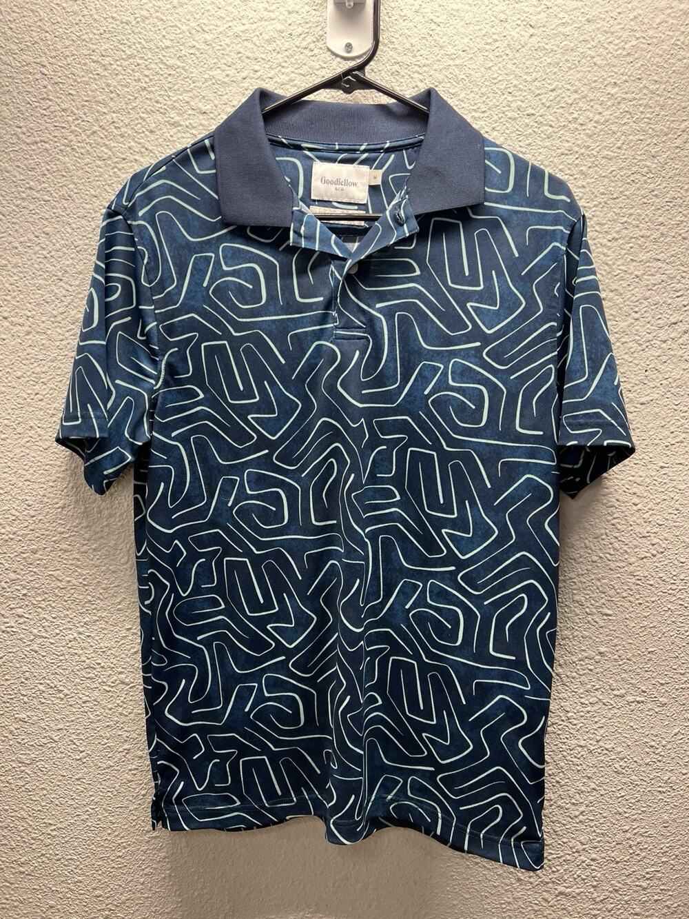 Goodfellow Men’s Blue Funky Print Polo Short Sleeve Shirt Size Medium